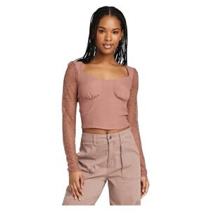 Wild Fable Brown Lace Sleeve Corset Style Bustier Crop Top Size Small NWT